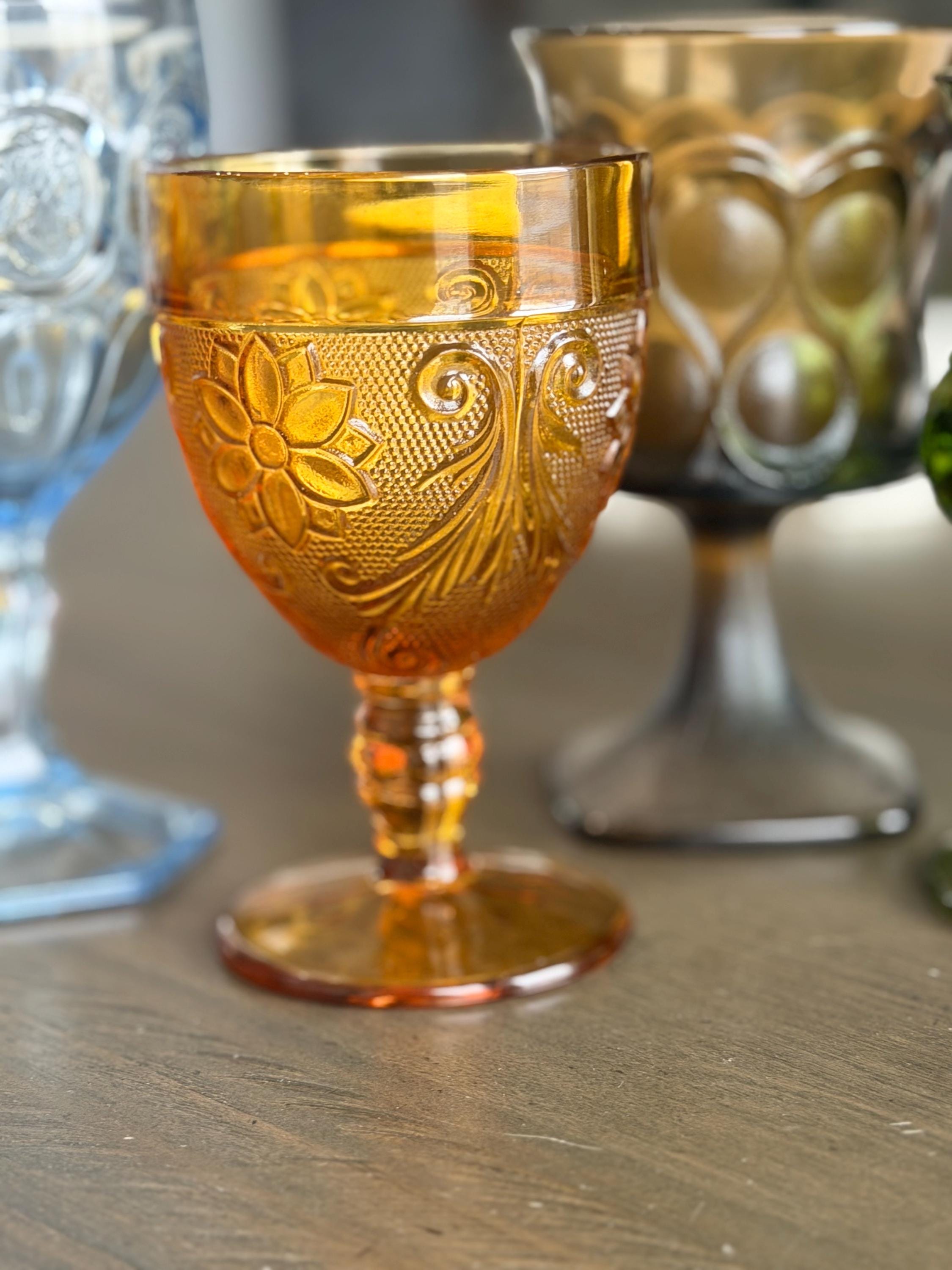8 Vintage Multicolored Goblets Mismatch Mixed Water Goblets Fall Decor ...