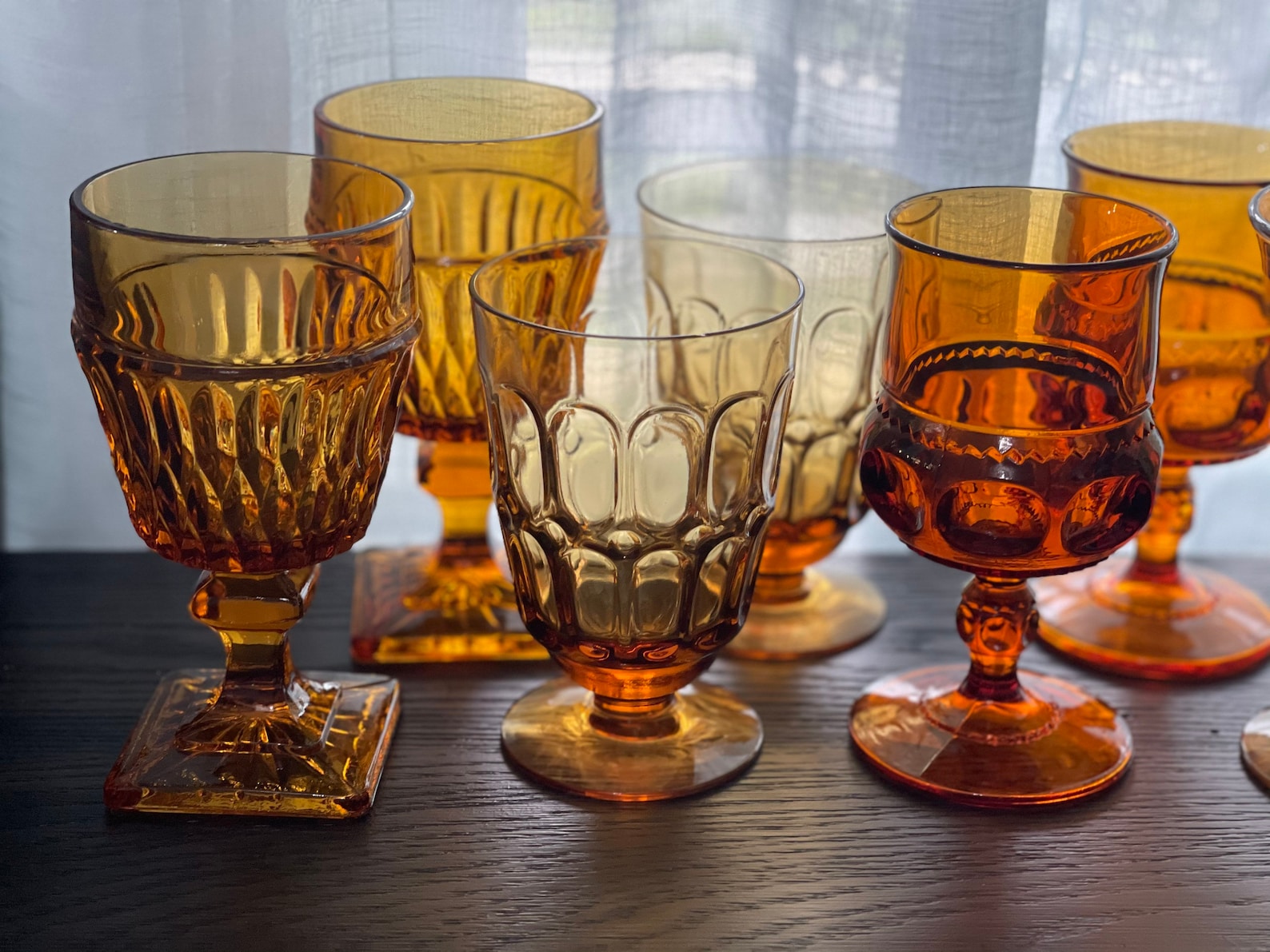 8 Vintage Mismatched amber water goblets multi colored mixed Etsy