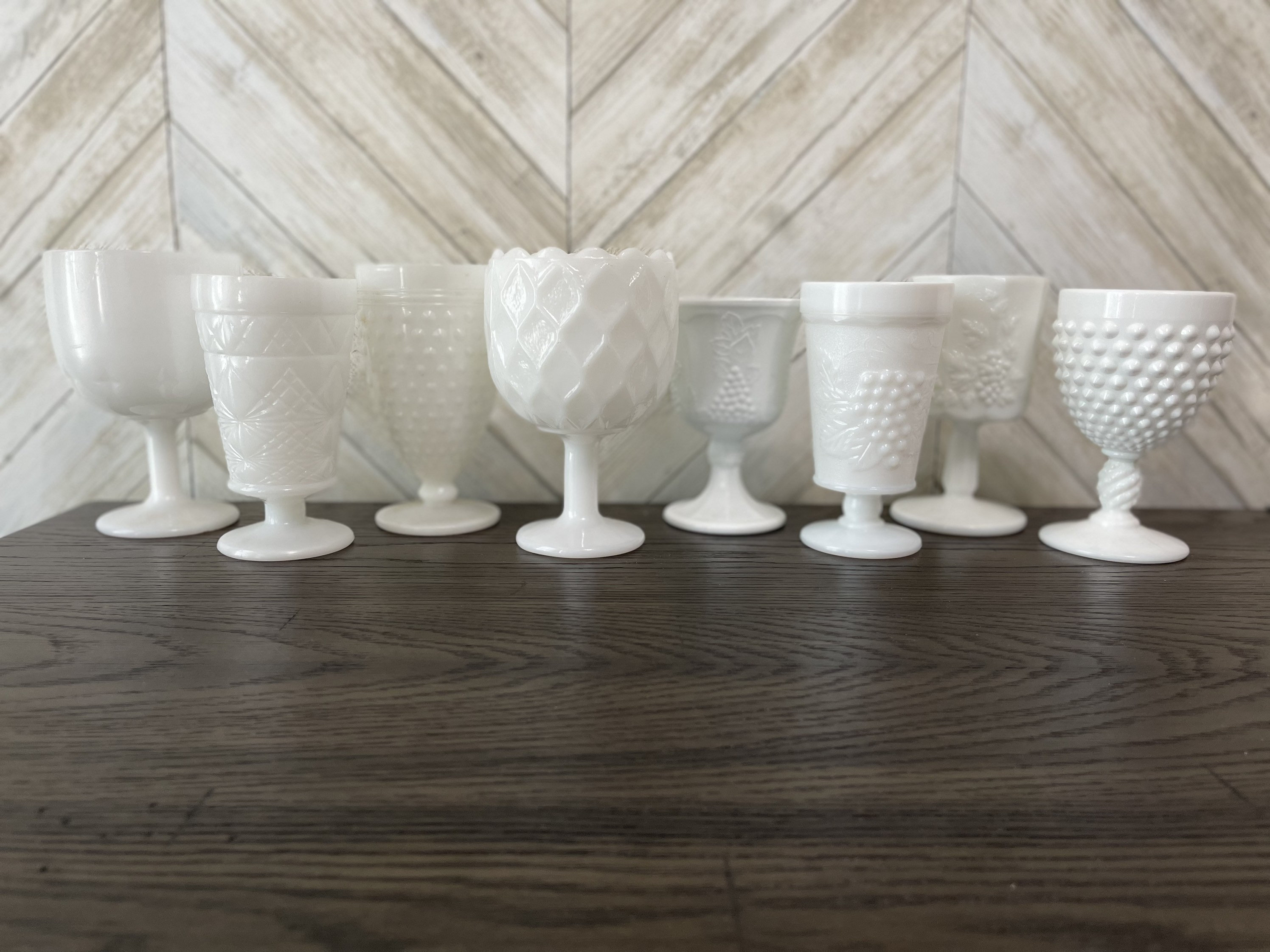 Vintage Milk Glass Goblets Mismatch Mixed Milk Glass Mcm Water Etsy