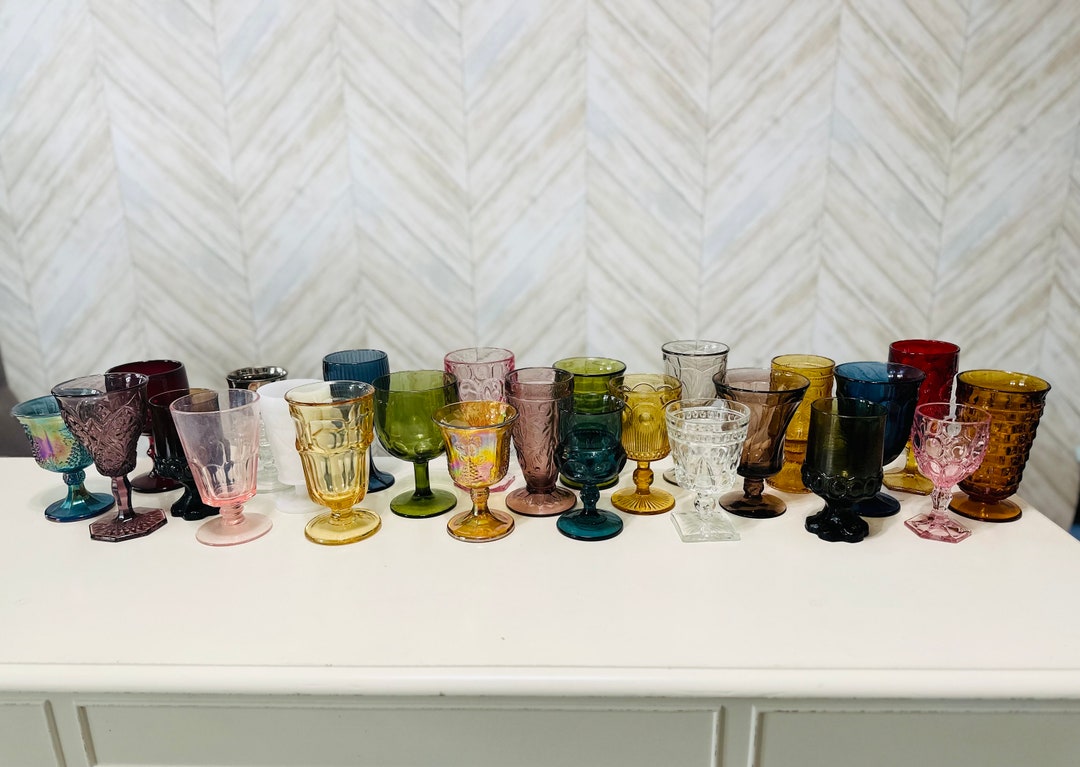 25 Vintage Multicolored Goblets Bulk Mismatch Mixed Water Etsy