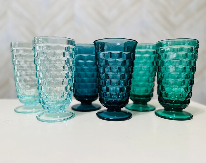 Set of 6 Vintage Teal Goblets Spruce Green Blue Colony Whitehall Cubist