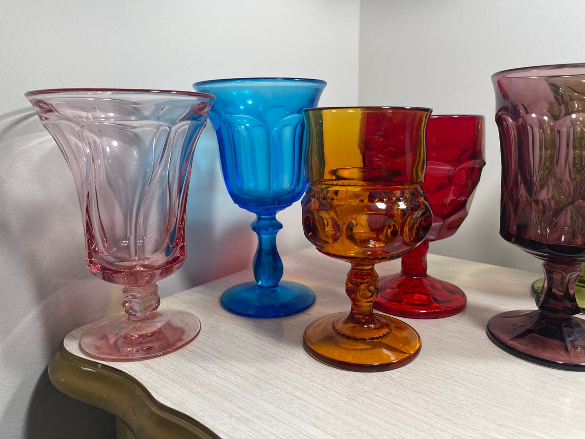 Vintage multicolored water goblets mismatched mixed water Etsy