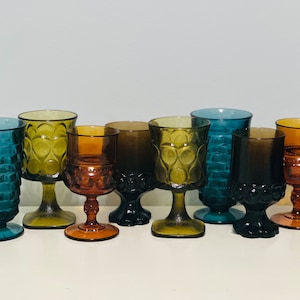 Vintage multicolored goblets mismatch mixed water goblets bohemian boho wine glasses set of 8 mcm glassware wedding glasses rainbow glasses