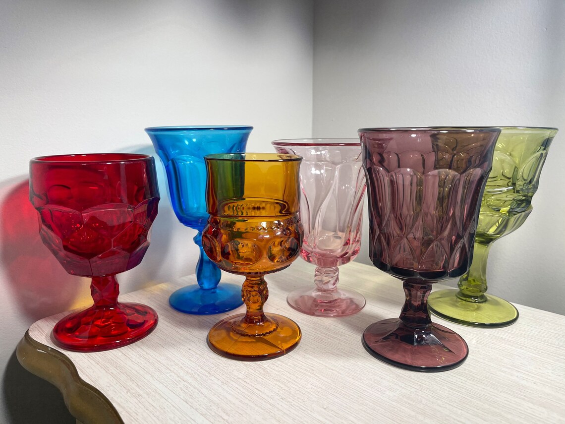 Vintage multicolored water goblets mismatched mixed water Etsy