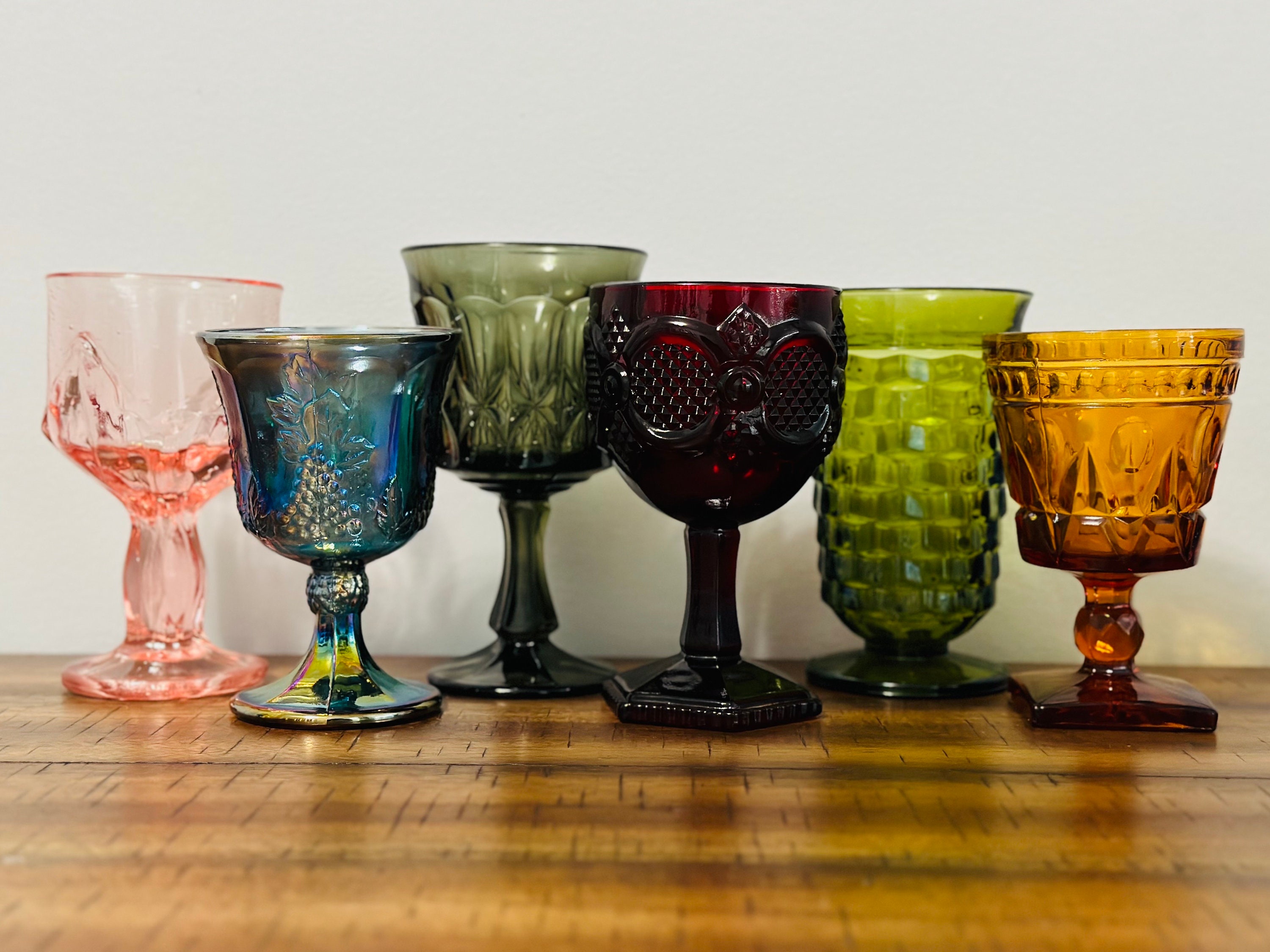 Vintage Set of 6 Colorful Bar Glasses Goblets Mixed Sets Bright