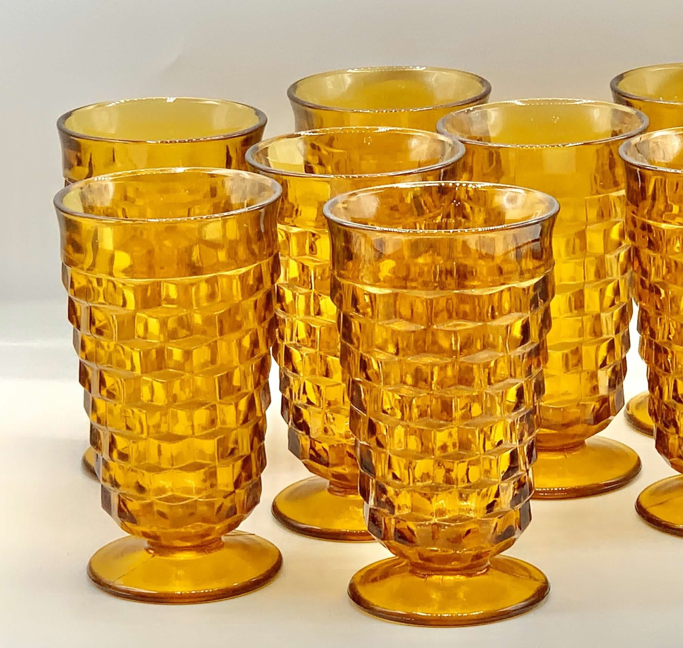 4 Vintage amber cubist water goblets Colony Whitehall Cubist glass water glasses tea tumbler mcm gold drinking glasses boho yellow goblets