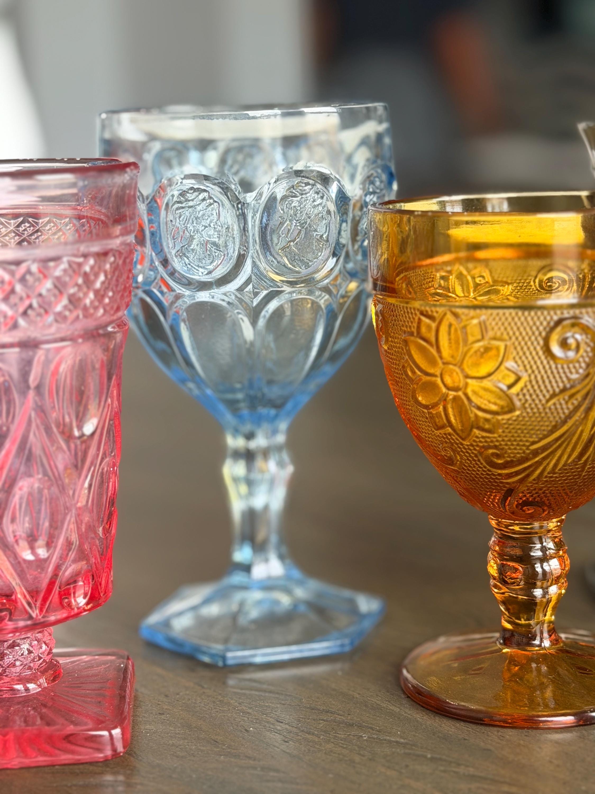 8 Vintage Multicolored Goblets Mismatch Mixed Water Goblets Fall Decor ...