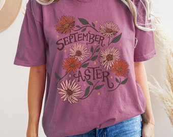 Comfort Colors® September Birth Month Flower T-Shirt Birthday Gift for Virgo Oversized Tee Wildflower September Birthday Cottagecore Tee