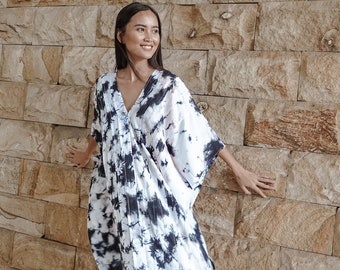 White Kaftan for Women Beach Coverup Tie Dye Summer Dress Boho Maternity White Maxi Muslim Dress Plus Size Gift for Sister Casual Sun Dress