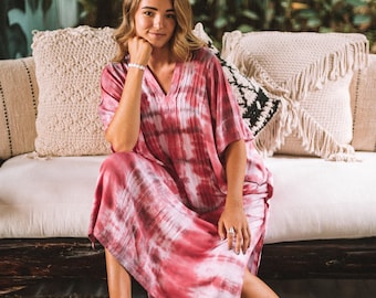 Herfst Boho Maxi Jurk Tie Dye Rode Strand Cover Up Plus Size Boho Kaftan Mouwen Dames Geplooide Loungewear Jurk Tie Dye Patroon Boho Hippie