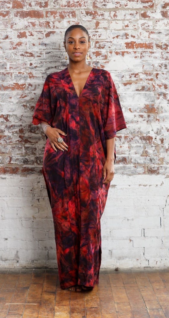 red and black tie dye dress Red Maxi Dress Tie Dye Kaftan Dress Red Beach Cover Up Maternity Dress Boho Plus Size Kaftan Red Muslim Dress with Sleeves Beach Kaftan