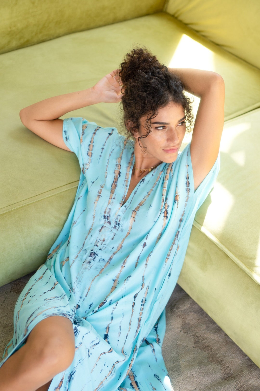 Summer Kaftan Dress With Pockets Tie Dye Boho Maxi Beach Cover up Plus ...