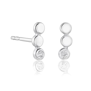 Sterling Silver Climber Stud Earrings with Cubic Zirconia, Gift For Her, Silver Stud Earrings, Mothers Day Gift, Birthday Gift