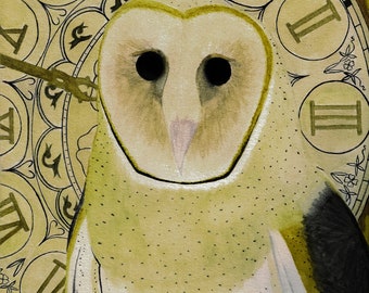 Watercolor oiginal owl painting for home decor