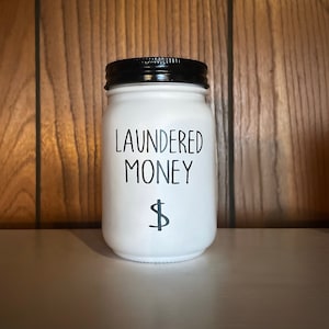 Laundry Room Coin Jar, Rustic Country Farmhouse Style, Glass Mason Decorations, Funny Laundered Money, Organization Change Housewarming Gift