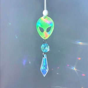 Glow In The Dark Alien Car Charm, Crystal Suncatcher, Auto Rear View Mirror Accessories, New Car Gift, Women Festival Rave Decor For Her