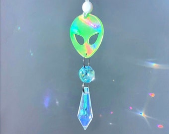 Glow In The Dark Alien Car Charm, Crystal Suncatcher, Auto Rear View Mirror Accessories, New Car Gift, Women Festival Rave Decor For Her