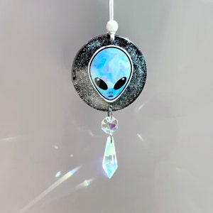 Galaxy Alien Car Charm, Crystal Suncatcher, Auto Accessories, Rearview Mirror Hang, New Car Gift, Trippy Festival Rave Decor For Women