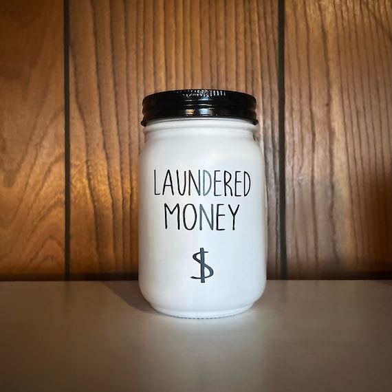 Laundry Room Coin Jar, Rustic Country Farmhouse Style, Glass Mason Decorations, Funny Laundered Money, Organization Change Housewarming Gift