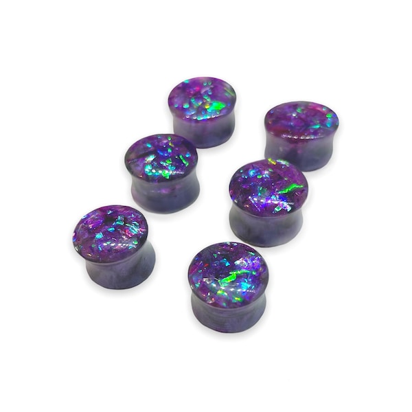 Size (9/16) 14mm, (5/8) 16mm, (11/16) 18mm, Double Flare Gauges, Ear Plugs, Purple Opal, Violet, Lavender, Body Jewelry