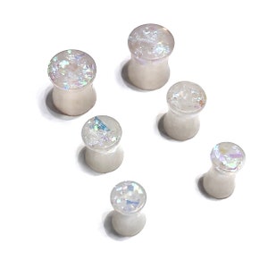 Size (2g, 0g, 00g) 6mm, 8mm, 10mm, Double Flare, Ear Gauges, Ear Plugs, White Opal, Body Jewelry,