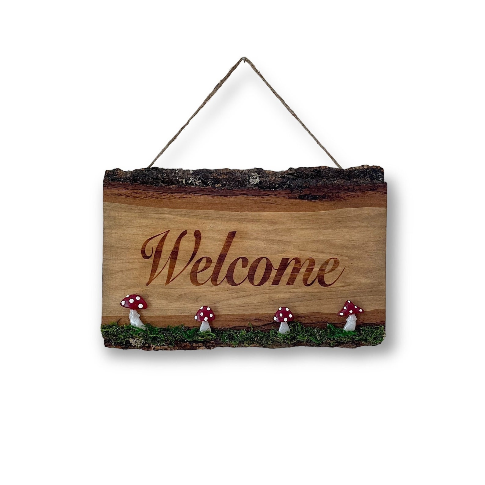 Live Edge Wooden Welcome Sign, Front Door House Warming Gift, Moss ...