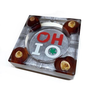 State of OHIO Buckeye Ashtray, Game Day Party Decor, Football Gift, College Graduation Team, Ohio Native Gift, Scarlet and Gray, Cigar Tray