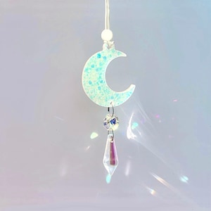 Crescent Moon Car Charm, Crystal Suncatcher, Auto Accessories, Cute Witchy Decor For Women, Rearview Mirror Hang, New Car Gift For Her