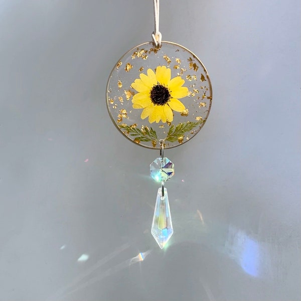 Sunflower or Daisy Car Charm, Crystal Suncatcher, Rearview Mirror Hang, Auto Accessories, New Car Gift For Her, Cute Flower Decor For Women