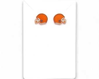Orange and Brown Football Helmet Earrings, Football Fan Gift, Accessories, Cleveland Ohio