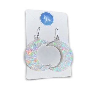 Pretty Opal Crescent Moon Dangle Earrings, Hypoallergenic Sterling Silver, Fun Witchy Statement Jewelry, Cute Minimalist Womens Gift For Her