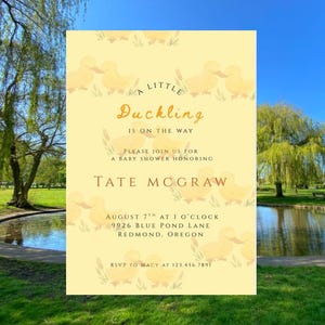 Duckling baby Shower Invitation, Duck Baby Shower, Baby Animal theme, Yellow Baby Shower, Baby Shower Invitation, baby shower, Baby Duck
