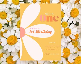 Wild One Daisy First Birthday Invitation Template