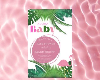 Tropical Baby Shower Invitation: Aloha Flamingo Theme