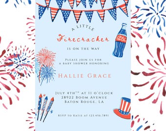 Patriotic Baby Shower Invitation: July 4th Summer Theme