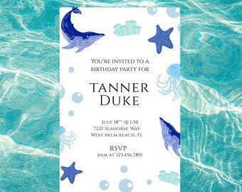 Ocean Animal Birthday Party Invitation Template