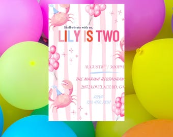 Crab Birthday Invitation Template: Shellebrate Party (Digital)