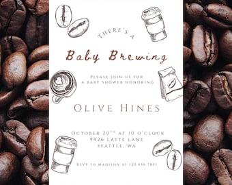 Baby Brewing Baby Shower Invitation: Coffee Theme