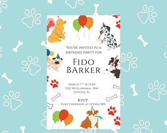 Dog Birthday Party Invitation Template: Puppy Pawty