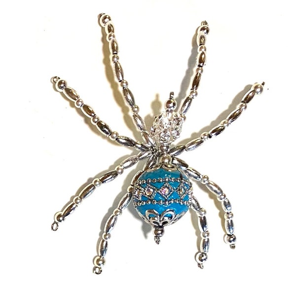 Christmas Spider #5 Turquoise, Silver, Rhinestone