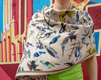 Tantilly classic scarf - birds in beige world of happiness