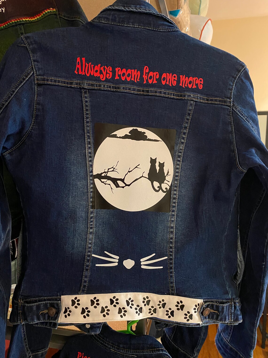 Cat denim jacket ladies Etsy