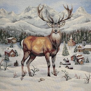 Jacquard-gobeläng med kuddpanel: Vintermotiv av hjortar, 46 x 46 cm