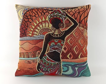 Pillow Cover, African Woman, Tapestry Pillowcase, Cushion Cover, Decorative Pillowcase