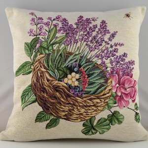 Lavendel Gobelin Kissenbezug, Blumenkorb Design
