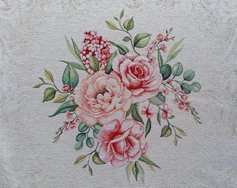 Rose Bouquet Tapestry Panel: Jacquard Floral Fabric (47x47cm)