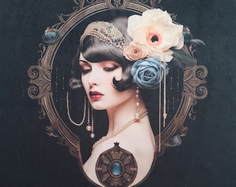 Retro Woman Velour Fabric Panel: Art Deco Style, 49x49 cm