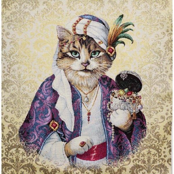 Panneau de tapisserie, chat maharaja, panneau d'oreiller, housse de siège de chaise, sac fourre-tout, tissu jacquard, décoration murale, 46 x 46 cm