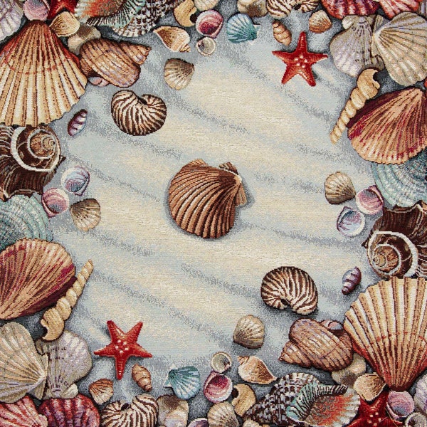 Tapestry Panel, Sea Shells, Pillow Panel, Chair Seat Cover, Tote Bag, Jacquard Fabric, Wall Art, 46x46cm