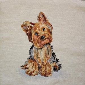 Pannello arazzo Yorkie: tessuto jacquard per cuscino, borsa o decorazione murale (45 x 45 cm)
